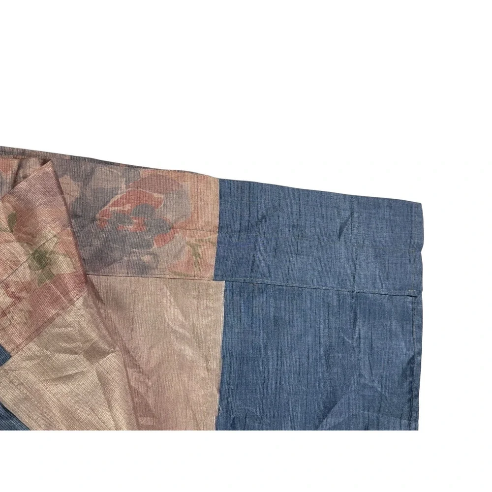 1 Single Vintage Faux Silk Curtain Panel Beautiful Blue Pink Floral Stripe 45